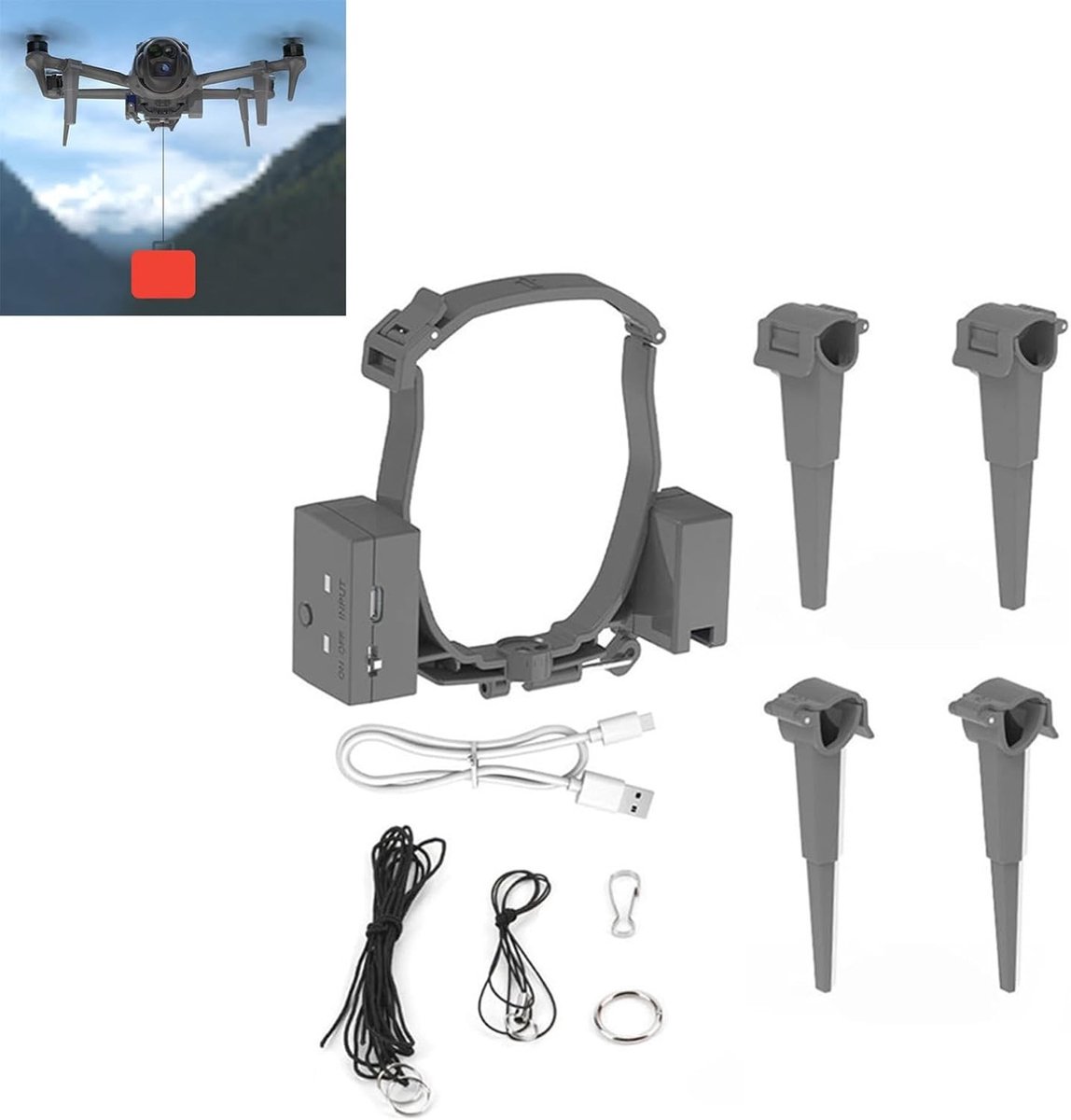 Airdrop Systeem voor Drones met Landingsgestel voor Transport en Levering van Payloads met Verlengde Poten
