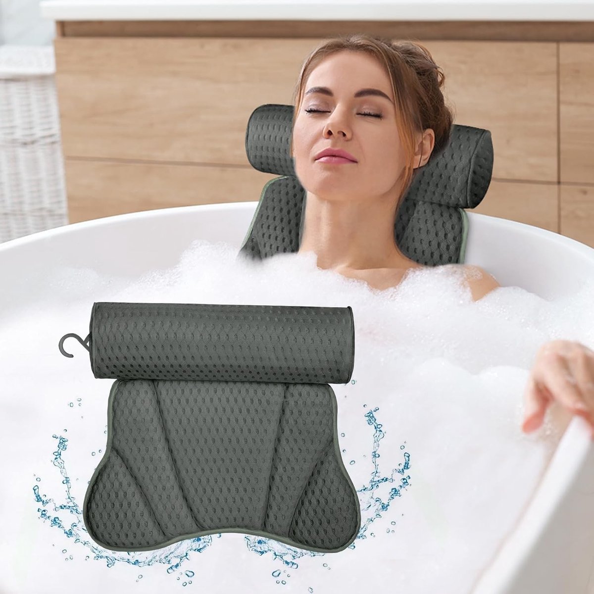 Ergonomisch badkussen met 6 antislip zuignappen, ideaal voor hoofd, nek en rug, comfortabel badaccessoire