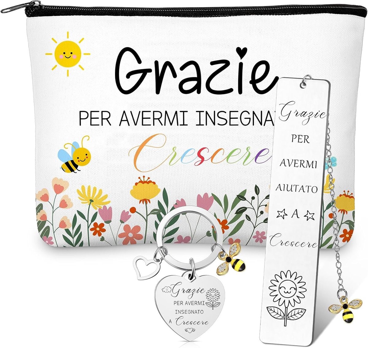 Unieke Bedankgeschenken voor Leraren, Inclusief Cosmetica Tas, Boekenlegger en Sleutelhanger, Perfect voor Afsluitingen en Graduaties
