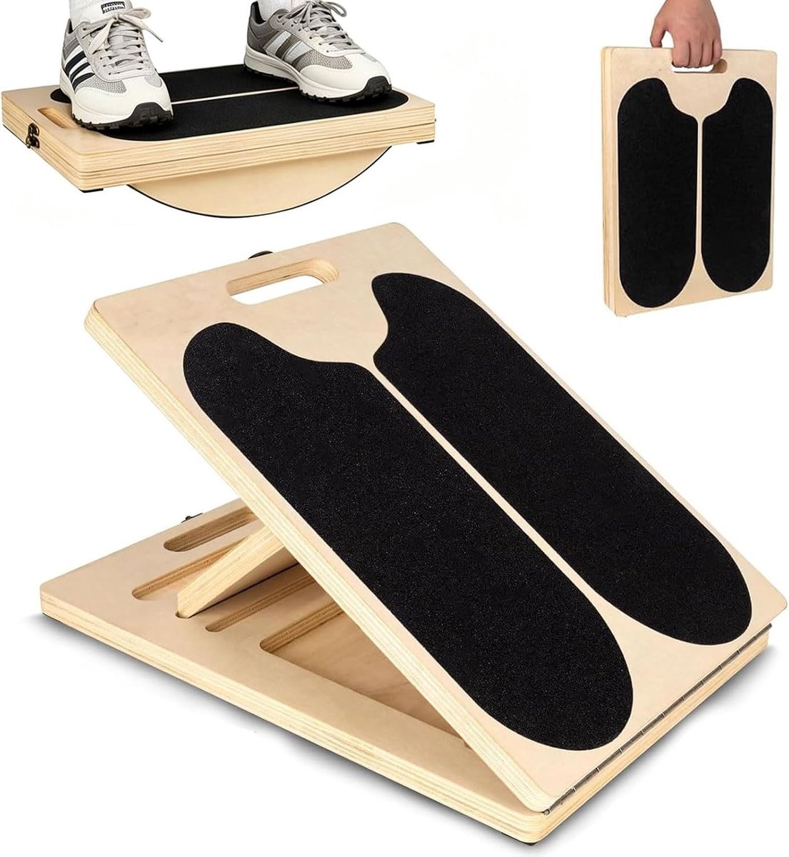 Houten kuitrekker met schuine plank en 5 hoeken, antislip en verstelbaar voor yoga, pilates en fysiotherapie