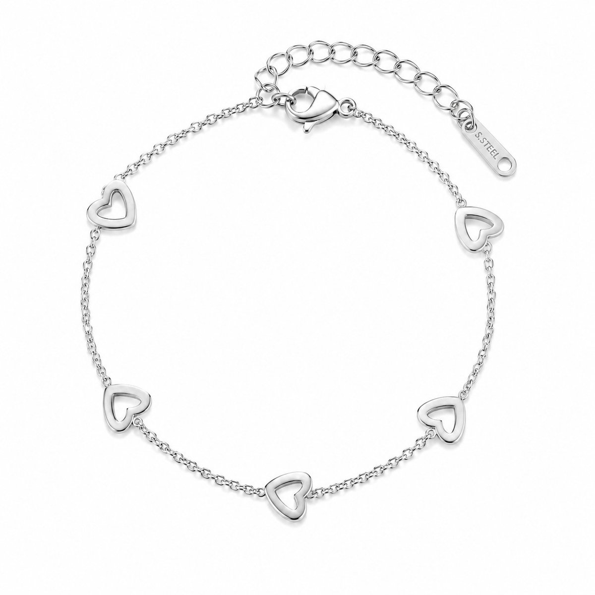Armband Meisje- Meisjes armband Zilver Roestvrij Staal- Hartjes- Armband Hartjes- Armband met opengewerkte hartjes-Kind- LiLaLove