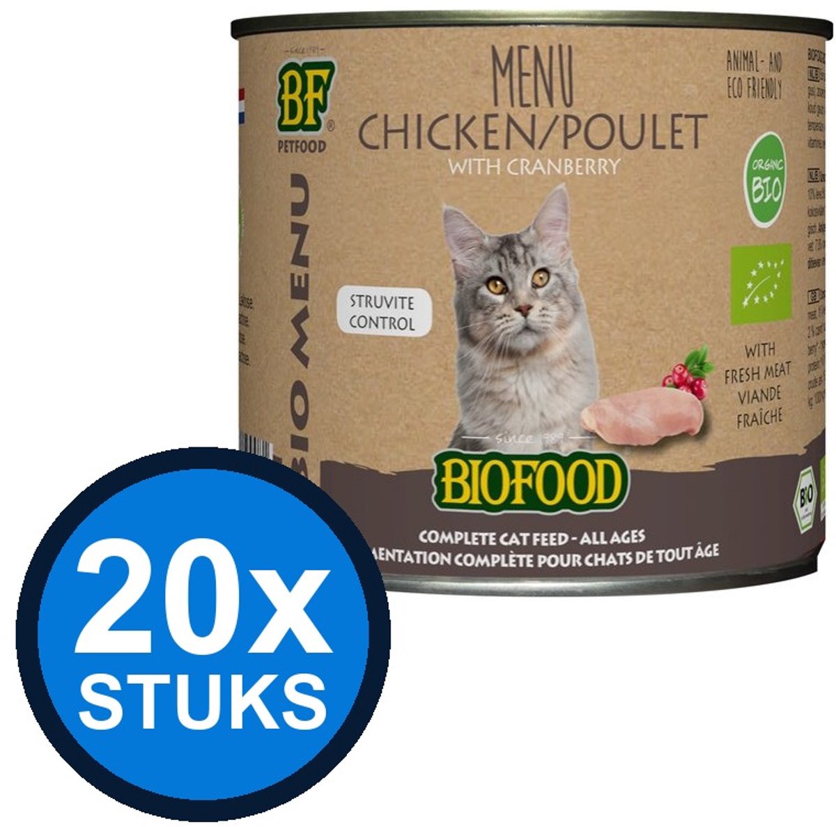 BF Petfood Biofood - Organic kat kip menu blik 200gr - Kattenvoer Natvoer - 200 g