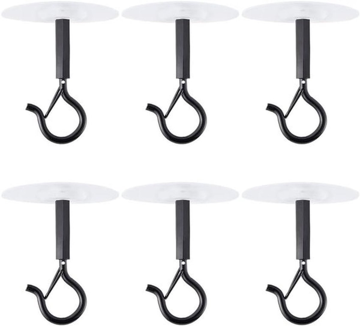 - Plafond Klamboe Haken - Sterke Zelfklevende Luifel Bed Haken - Zwart - Draaibaar - 6 Stuks - Geschikt voor Stapelbed - Klimplanten Ophangen - Handdoek Jas Tas - Zwarte Plafondhaken 6cm Maken Plaatsen Altijd Makkelijk.
