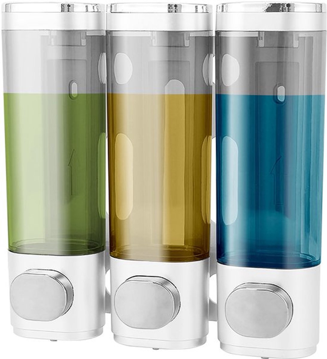 Zeepdispenser, Wandmontage, Verpakking van 3 Zeepdispensers, Wandgemonteerd, Handmatige Wandzeepdispenser, Geen Boren of Schroefmontage, voor Douchegel, Desinfectiemiddel, Shampoo