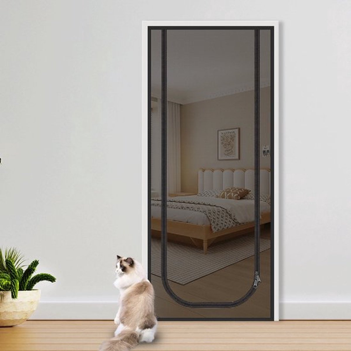 Zachte hordeur met ritssluiting - 90x200 cm - Tweewegritssluiting - Installatie zonder spijkers - Muggenwerend - Verdikt U-vormig gaas, kattenwerend - Geschikt voor woonkamer, keuken en slaapkamer - Zwart