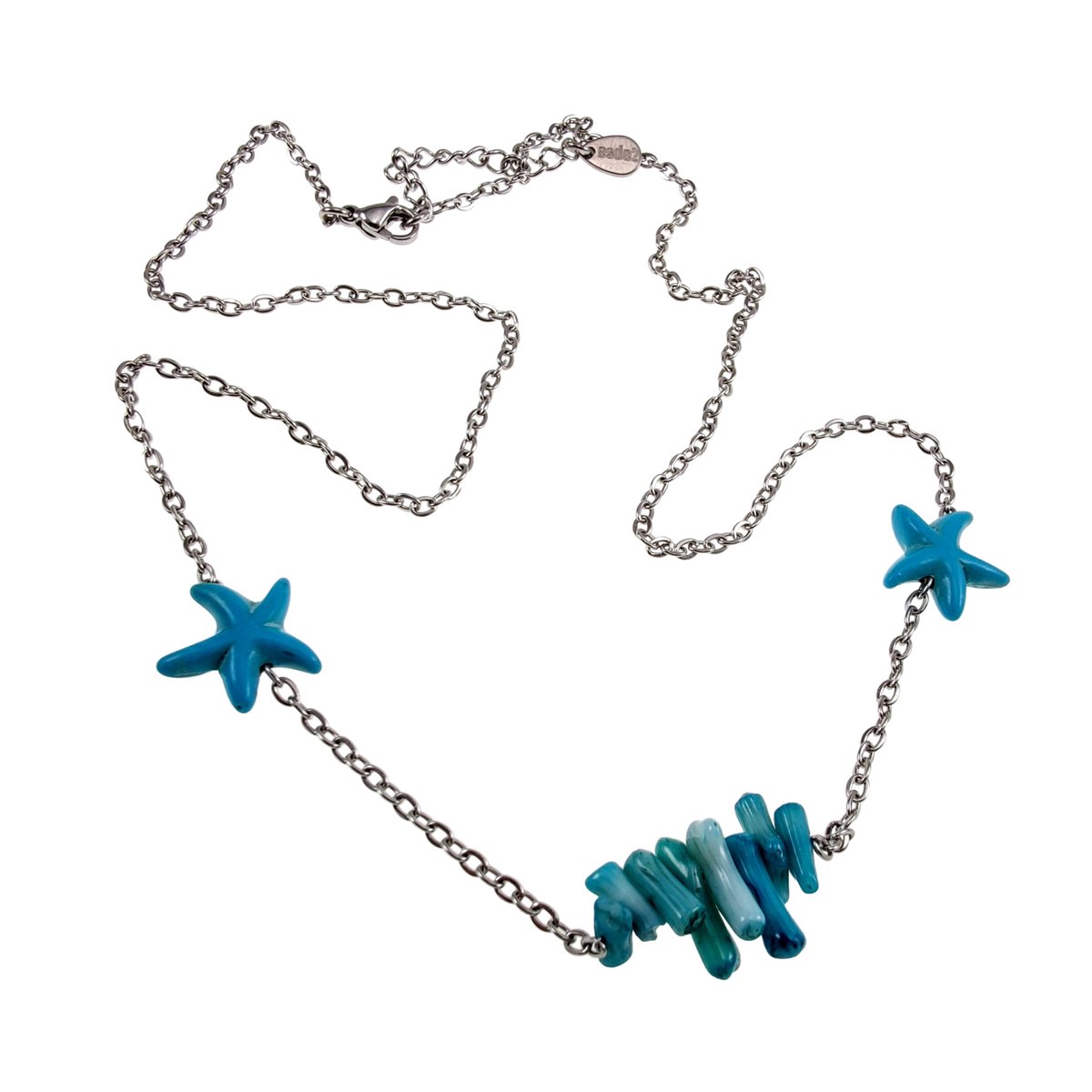 Damesketting met Turquoise Zeesterrenvorm, Maritiem Design Ketting van esde2, Roestvrij Staal - Verstelbaar 50-55 cm