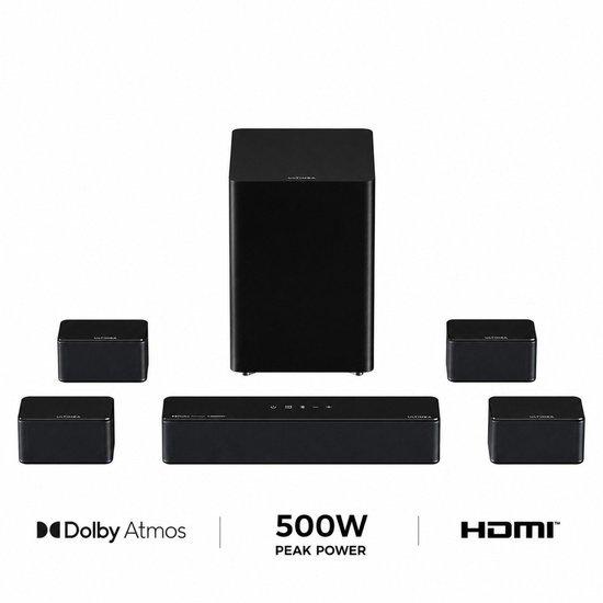 ULTIMEA Poseidon D80 Boom Dolby Atmos Soundbar 7.1 met 6.5" Draadloze Subwoofer, 500W Surround Sound voor TV - Zwart