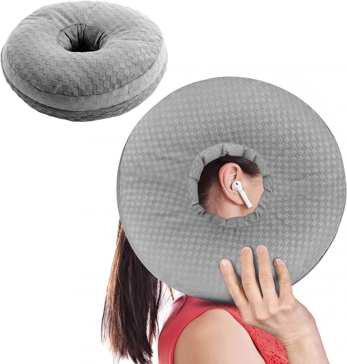 Donut Kussen voor Oorpiercingen, Zacht Oester Vulling Kussen voor Zijdelings Slapen – Vermindert Pijn en Ontsteking, Perfect voor Comfort met Oordopjes (Grijs, Ronde Vorm)