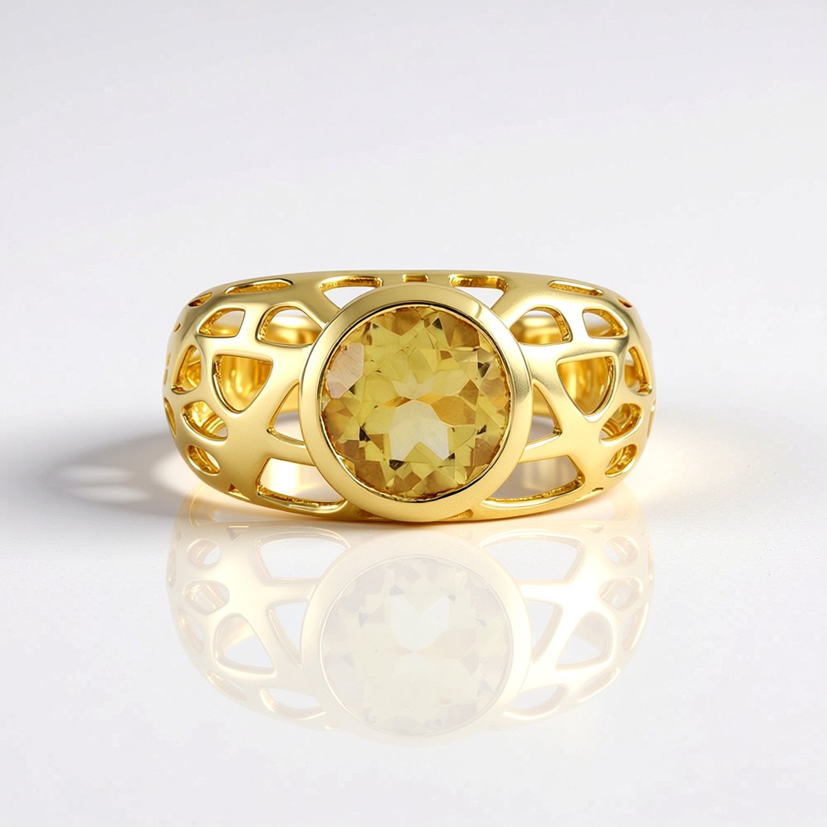 Cavill - Zilveren ring 925 verguld - 1,8 karaat Braziliaanse citrien rond - opengewerkt filigraan dames ring elegant sieraden