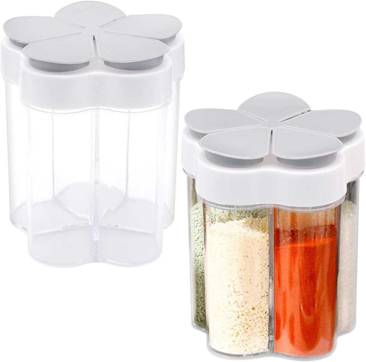 2 Stuks Reiskruidenpotjes - 5-in-1 Opbergset - Transparant Plastic - Voor Kamperen - Wandelen - BBQ en Picknick
