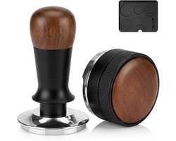 Professionele 58 mm koffietamper, poederdistributeur en siliconenmat – Premium espresso barista kit met roestvrijstalen basis en houten handvat, ideaal voor perfecte espresso en cappuccino.