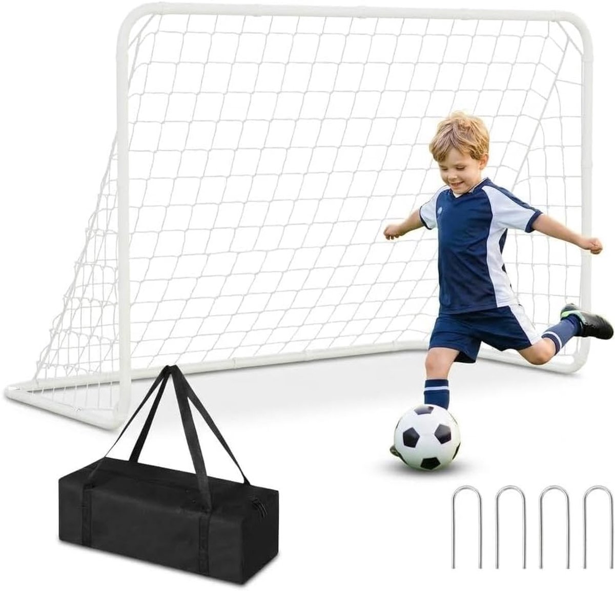 Triumpunpre 3-in-1 voetbaldoel voor kinderen - Voetbaldoel voor buiten met terugslag, 182x121x92 cm, ijzeren frame + PE-net voor training, tuin en park