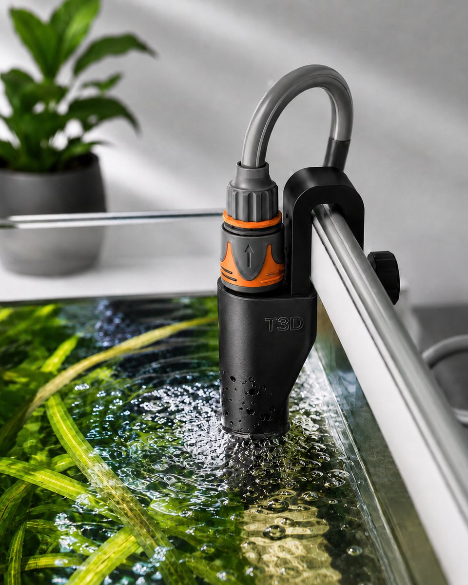T3D Aquarium Water Diffuser - Stofzuiger voor Aquarium Waterwissel - Tuinslang Adapter - Aquarium Bijvullen - Zwart