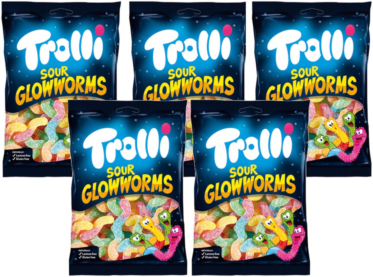 Trolli Sour Glowworms Fruitgom - Multipack - Snoepen - 1kg (5x200g)