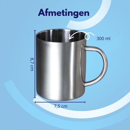 Knaak RVS Mok of Koffiebeker - 300 ML - Dubbelwandig - Roestvrij Staal — afbeelding 3