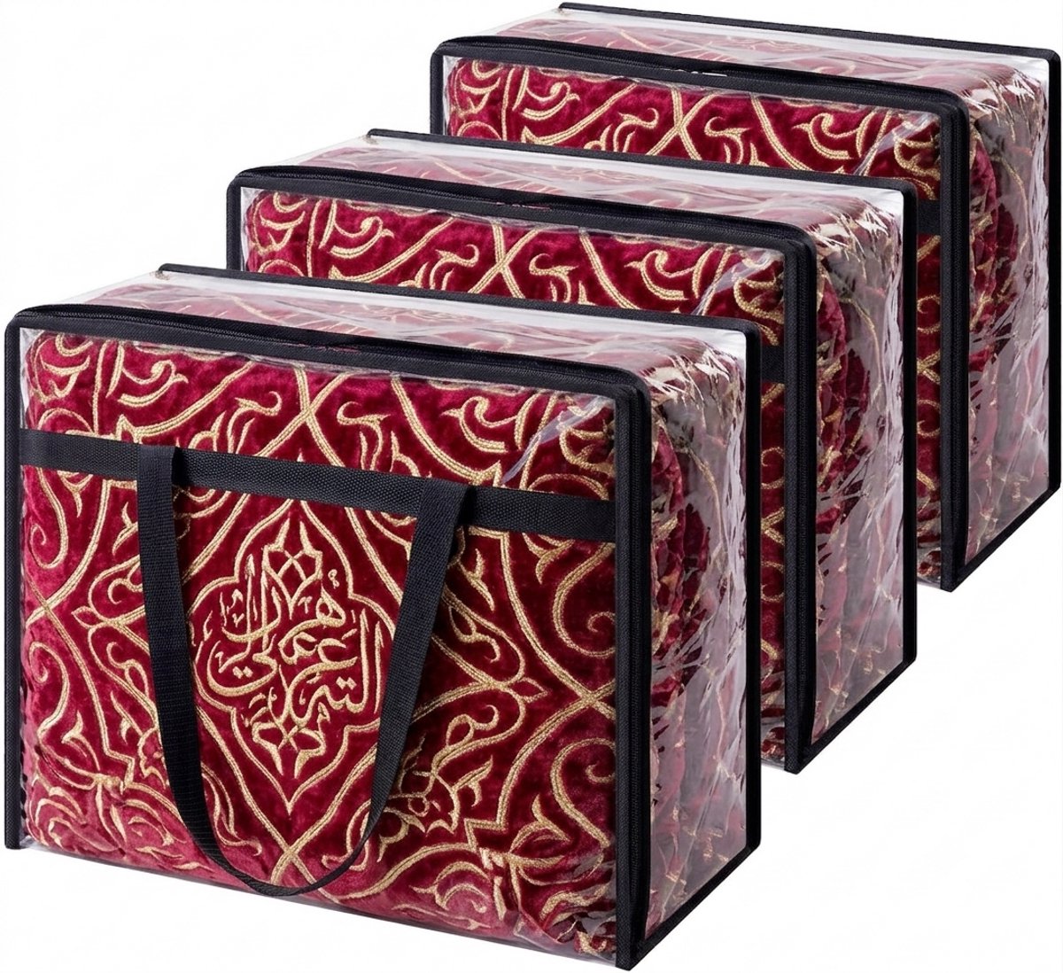 Livatto Set van 3 transparante opbergzakken 40L PVC kledingopbergtas, opvouwbaar met handgrepen voor verhuizen, kleding, dekens, speelgoed, boeken