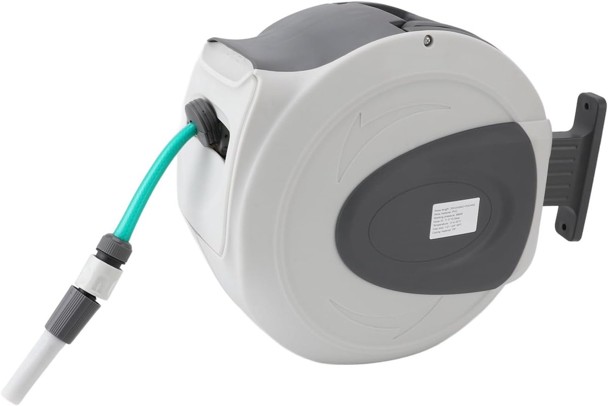 Intrekbare Tuinslanghaspel - Automatische Slangrol - Gemakkelijk Bewateren - 180° Draaibare Beugel - 20 Meter - Grijs
