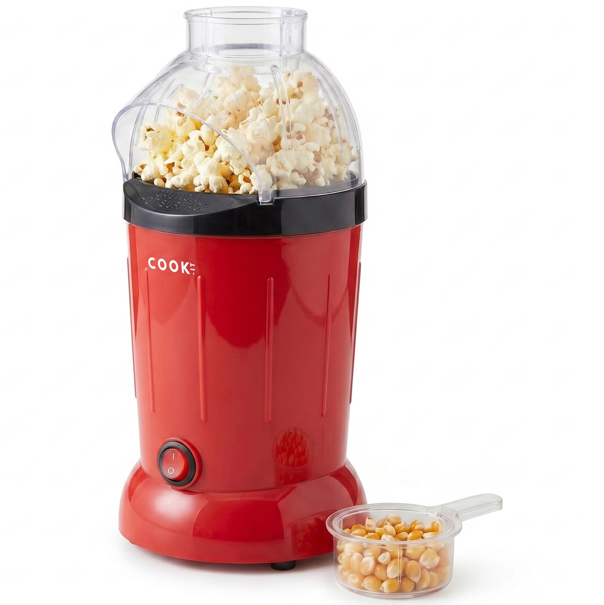 COOK-IT Popcornmaker - Popcornmachine - Zonder Olie - Hete Lucht - Verse Popcorn in 2 Minuten - 800W - Inclusief Maatbeker - Rood