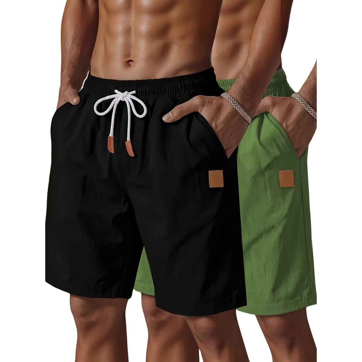 Currero Korte Linnen Broek Heren Zomerbroek Volwassenen Korte Broek Shorts Strandbroek Zomer Ibiza Stijl 2-pack – Gemengde Kleur D