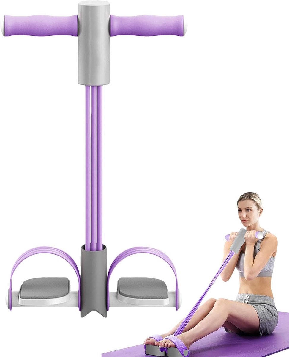 Pedaaltrainer met Touw - Oefentouw Buikspieren - Thuis Fitness - Antislip Pedaal Design - 55 x 27 cm - Paars