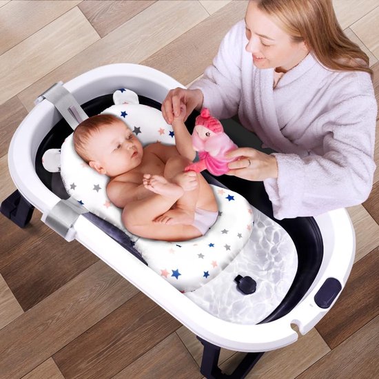 Babybadkussen - Antislip badnet - Verstelbaar kussen - Opvouwbare babybadmat - Babybadaccessoires - babybadmatten - Veiligheidsmat voor in bad - Zachte babymat - Badkuipsteun - Geschikt voor baby's van 0-3 jaar - Wit — afbeelding 3