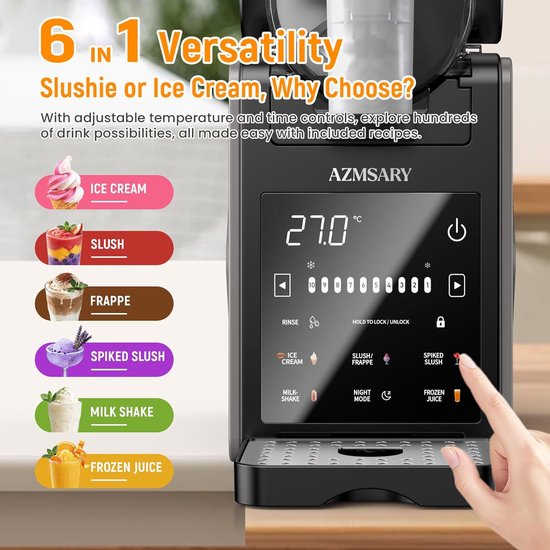 Slush Machine 2,5 Liter - Ijsmachine en Slushie Maker voor Thuis - Frozen Drink Maker met LED Display, 6 Programma’s en Automatische Reiniging - Voor Slush, IJs, Frappés en Milkshakes — afbeelding 2