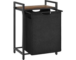 Wassorteerder - 65L - Metaal - vintage Bruin en Zwart -Wasmanden - Wassorteerder met Plank - 50 x 33 x 72 cm