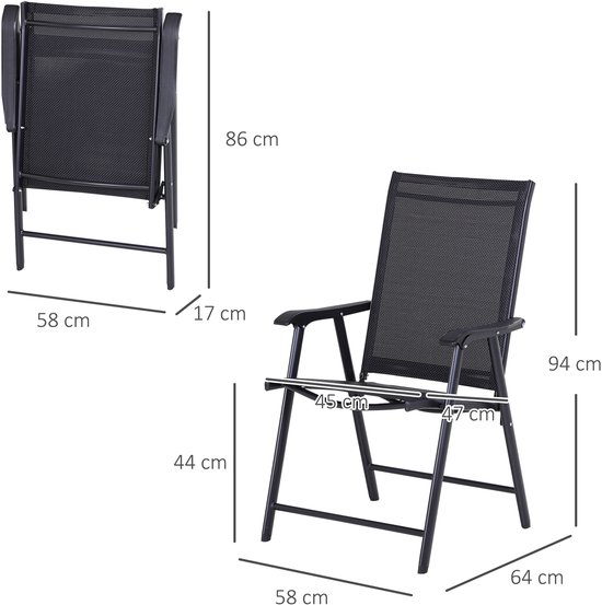 Klapstoel met armleuningen, set van 2, campingstoel, visstoel, metaal, zwart, 58 x 64 x 94 cm — afbeelding 4