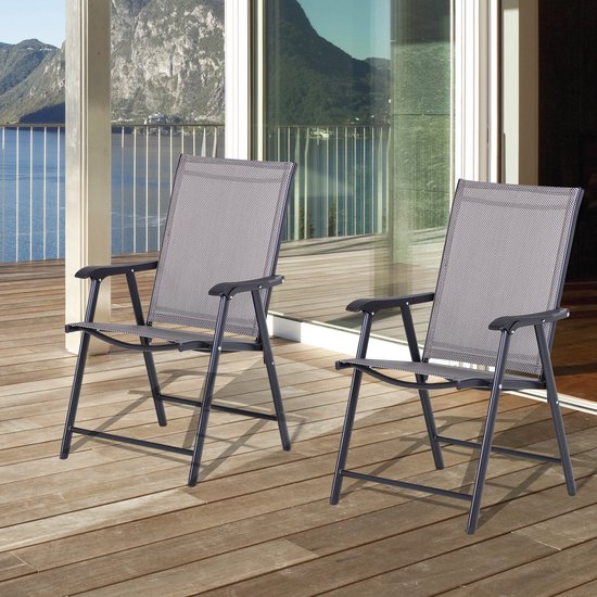 Klapstoel met armleuningen, set van 2, campingstoel, visstoel, metaal, grijs, 58 x 64 x 94 cm — afbeelding 3