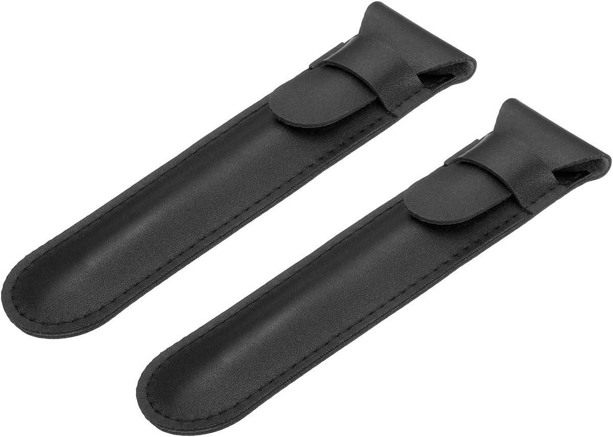 Lederen etui voor pennen, vouwen enkele pen houder en beschermhoes voor vulpen en potloden, perfect voor bureau en kantooraccessoires in zwart, 2 stuks