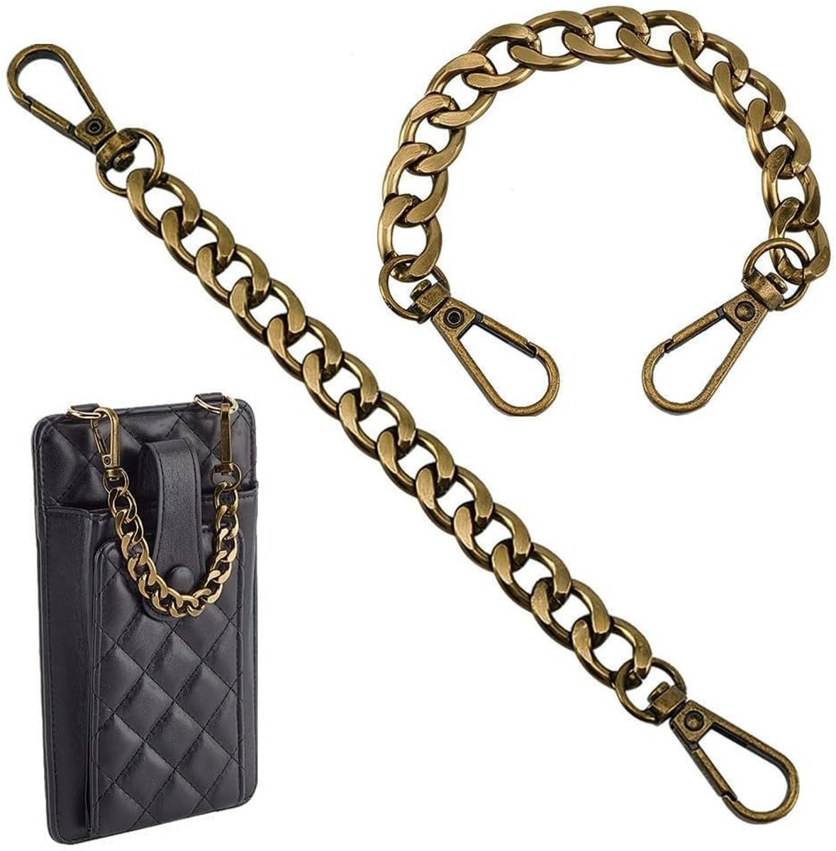 Wallet Strap Extender, 2 Stuks 20 cm Antiek Bronzen Handvatten, Verlengketting voor Handtassen en Portemonnees, Vervangende Metalen Handvatten en Kettingen