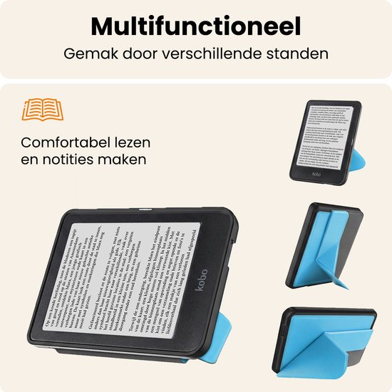 Hoesje Geschikt voor Kobo Nia Hoes Book Case Trifold - Hoes Geschikt voor Kobo Nia Hoesje Book Cover - Lichtblauw van Hoesje  — afbeelding 3