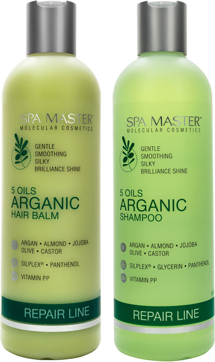 Spa Master Arganolie Voordeelset Shampoo + Haarbalsem – Voor Droog & Beschadigd Haar – Met Argan, Jojoba, Amandel, Olijf & Castor Olie – 2 x 330ml