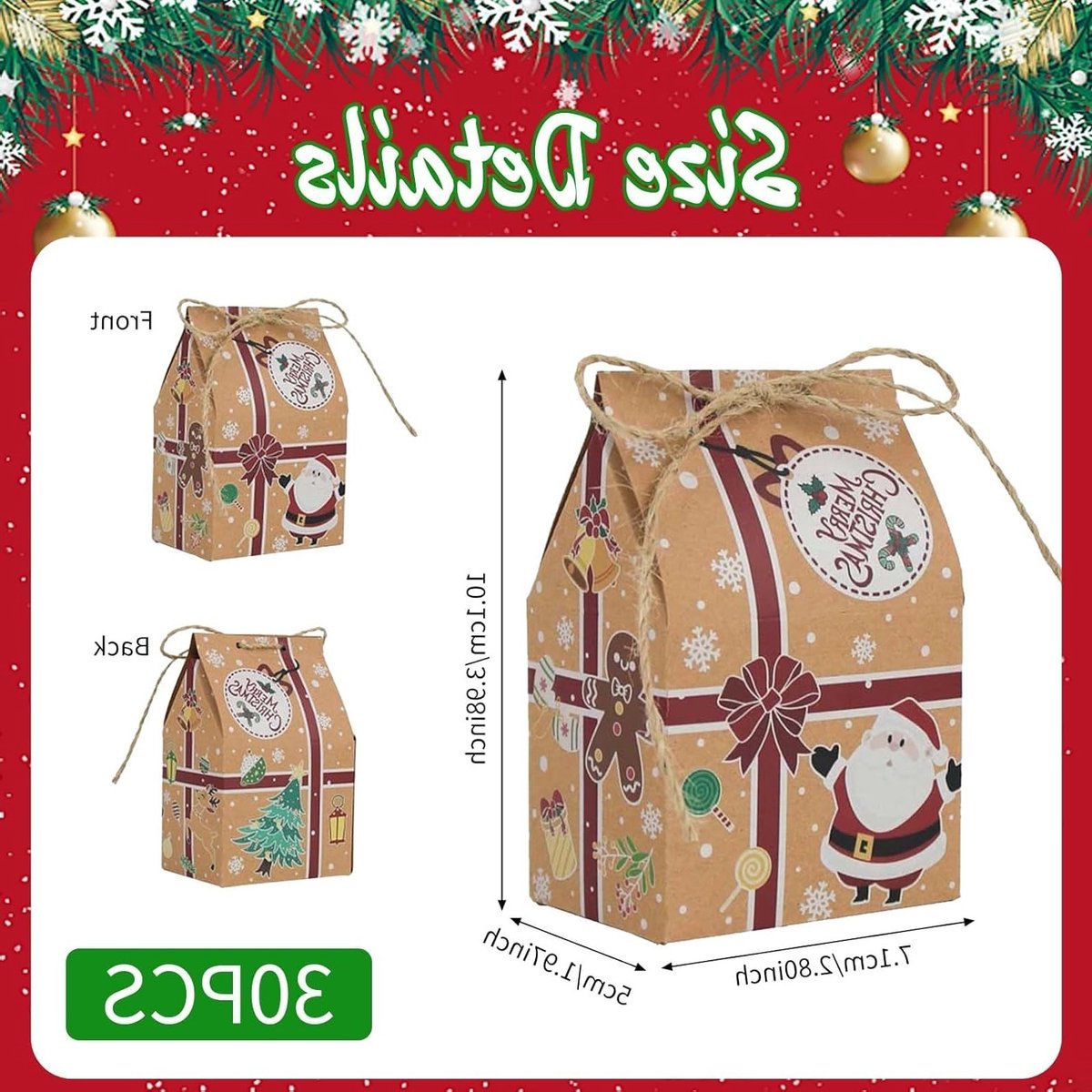 Kleine cadeauzakjes voor Kerstmis - 30 stuks in 2 stijlen met hartvormige stickers voor feestjes, adventskalenders en cadeaus