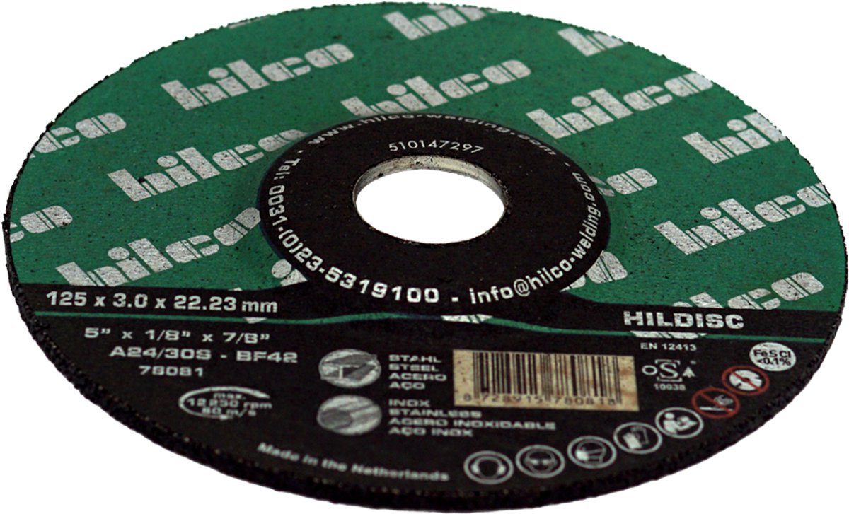 Hilco Snijschijven met kom - Slijpschijven - 125 x 3,0 x 22,23 - 25 stuks - Type 42 - Doorslijpschijf voor Staal & RVS (oSa gecertificeerd - EN 12413) - A 24/30 S-BF42