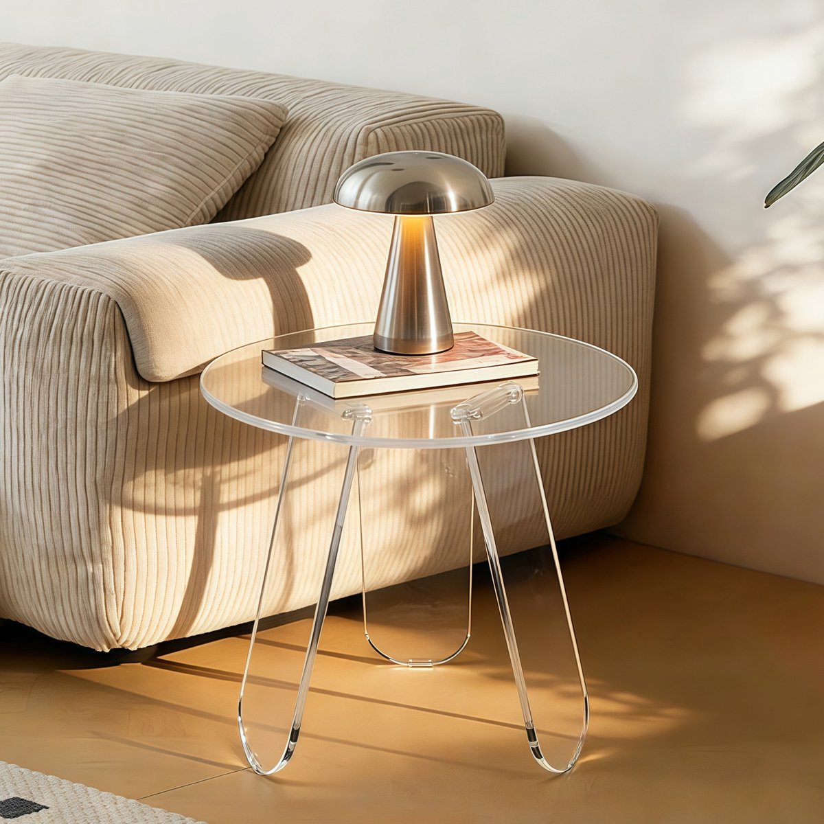 Artloge Acryl Bijzettafel – Rond – Transparante Salontafel – voor Woonkamer, Slaapkamer, Kantoor – incl. PVC Beschermhoes