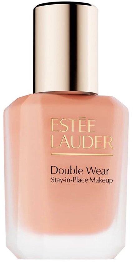 Estée Lauder Double Wear Stay-in-Place Makeup foundation in de kleur 1W2 Sand, in een glazen fles met gouden dop.