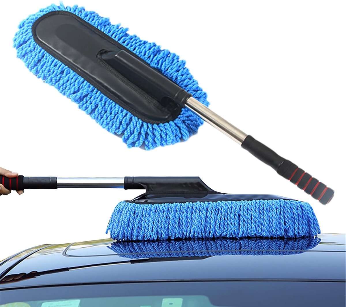 Auto Stofwisser - Interieurborstel Duster - Voertuig Reinigen - Intrekbare Telescoopsteel - Tot 90 cm - Blauw