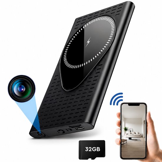 BP® Spy Camera Powerbank - Verborgen Camera met Draadloze Oplader -...