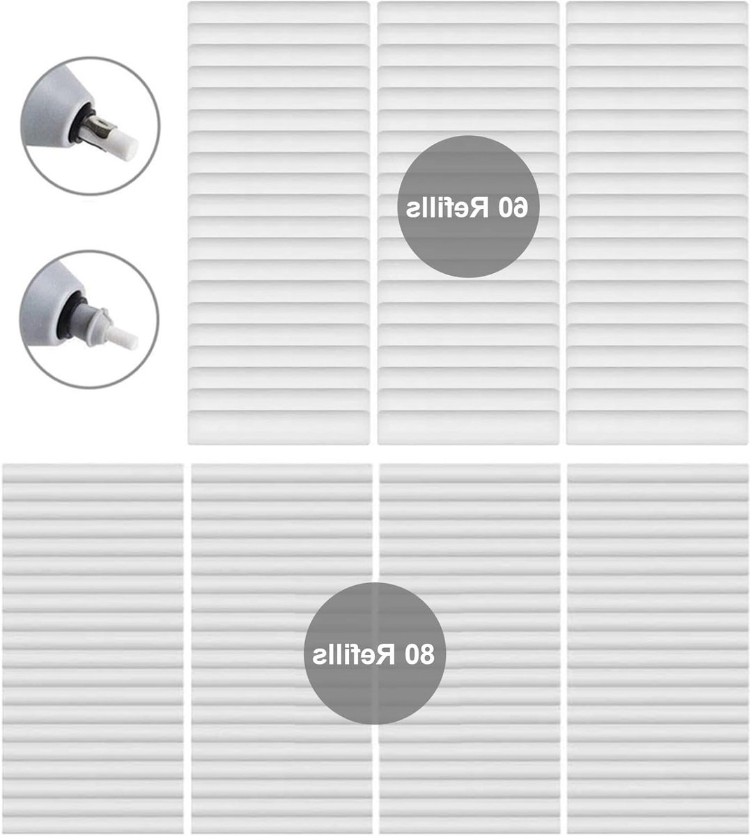 Elektrische Gum Navullingen, Rubber Gum Vervangingen, Set van 140 Stuks, Batterij Aangedreven Potloodgum Navullingen, 2.3mm en 5mm Diameter