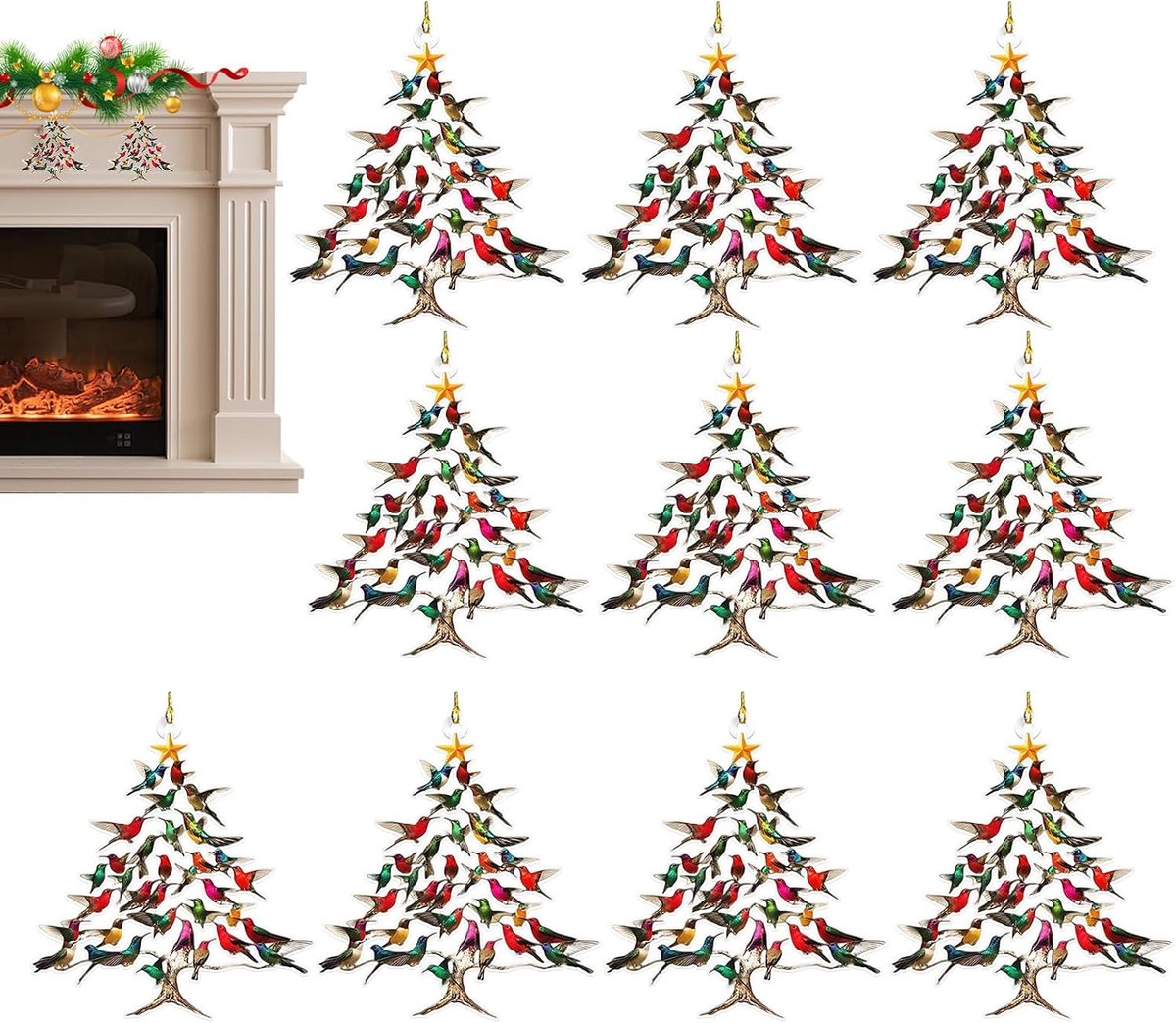 Kolibrie Ornamenten - Stapel Decoratie - Feestelijke Versiering - Dubbelzijdig Ontwerp - 10 Stuks - Veelkleurig