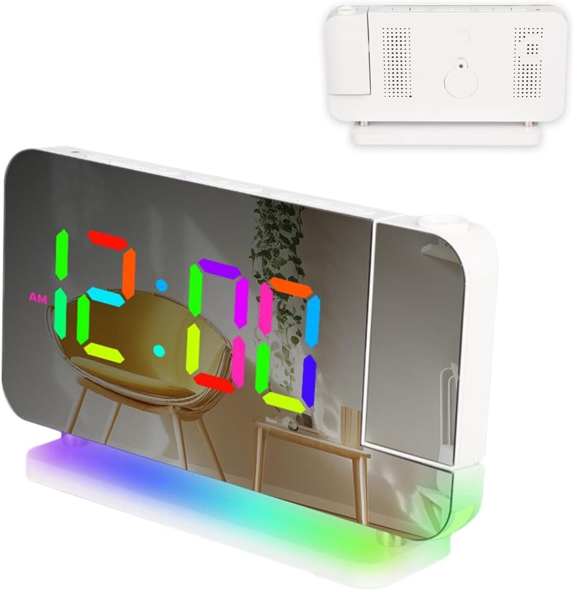 Digitale wekker - Projectieklok LED - Tijd aflezen - Zeven kleuren licht - 168 x 97 x 4 cm - Wit