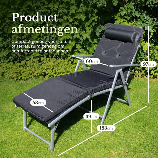 O'DADDY® Ligbed tuin - Zonnebed - Ligbedden - Ligbed opvouwbaar volwassenen - Ligbed opvouwbaar - Ligbed - Ligbed inklapbaar - Ligstoel - Ligstoel opvouwbaar - Ligbed tuin - Ligkussen - Zonnebed met hoofdsteun - Zwart van O'DADDY — afbeelding 5