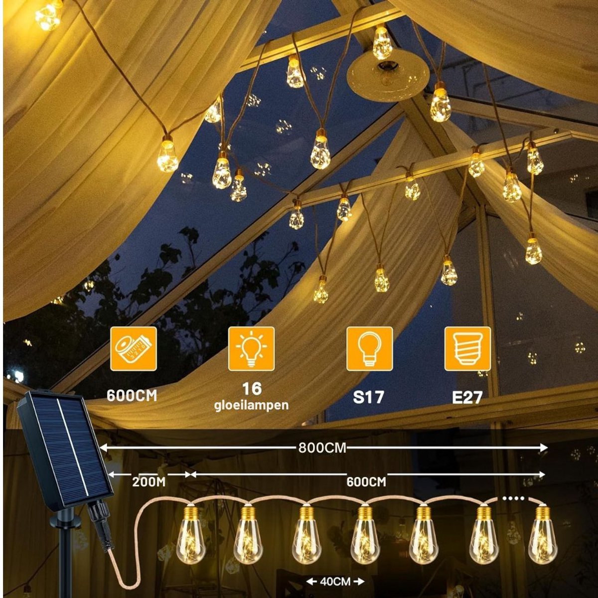 CRLYN® Tuinverlichting Buiten Lichtsnoeren - Terrasverlichting - Buitenverlichting Sfeer - Zwart