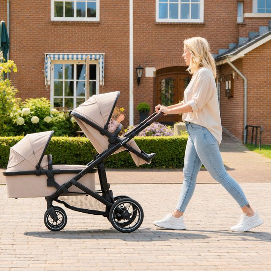 Deryan Evy V2 Kinderwagen - Duo Kinderwagen - Uitbreidbaar - Inclusief reiswieg - Nougat van Deryan — afbeelding 4