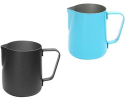 Melkschuim Kruik - Latte Kan - Dranken Bereiden - Roestvrij Staal - 350 ml - Zwart Blauw