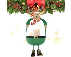 Kerstkandelaar Rendier - Smeedijzeren Decoratie - Feestelijke Sfeer - Klassieke Kerstelementen - 22 cm Lengte - Groen