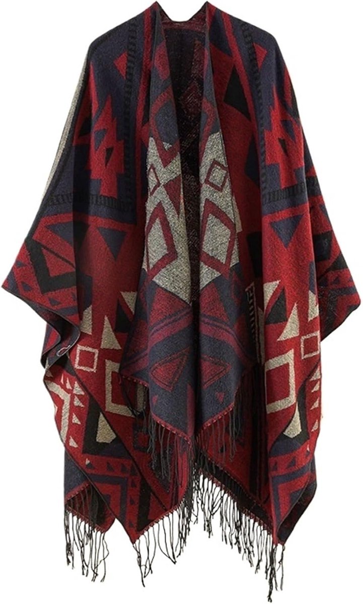 Dames Poncho - Gebreide Sjaal - Warm Blijven - Met Franjes - One Size - Diverse Kleuren