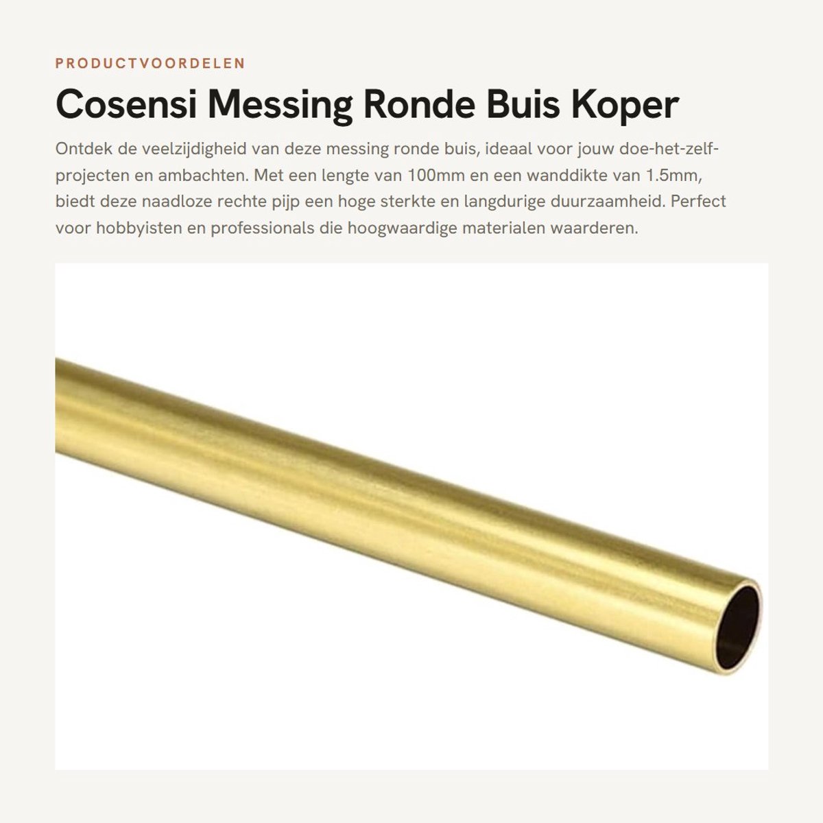 Dailygoods- Messing Buis H65 - Naadloze Rechte Pijp - 100mm Lengte - 17mm OD - 1.5mm Wanddikte - Duurzaam Materiaal - Koperen Buis