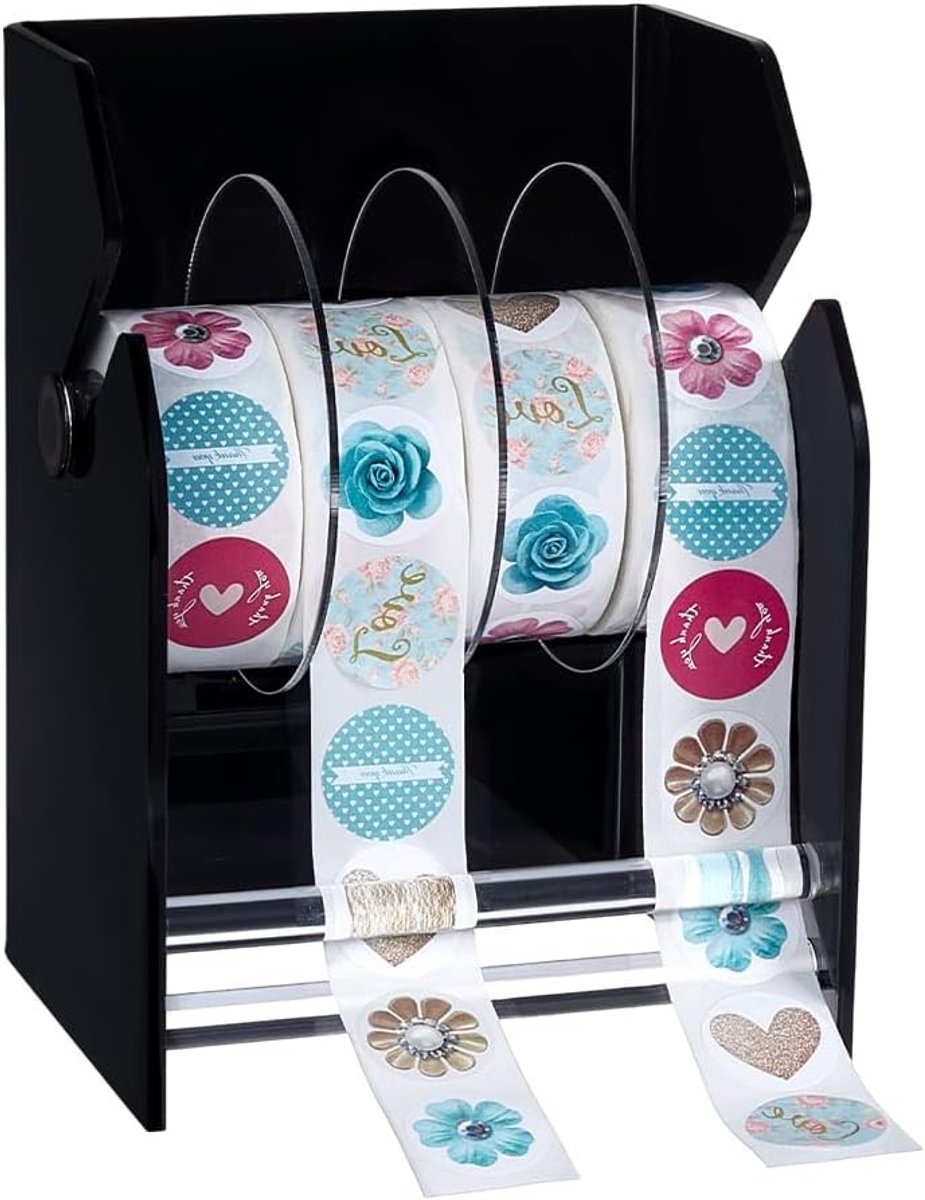 Acryl Verstelbare Label Dispenser - Sticker Rolhouder en Tape Organizer voor Kantoor, Thuis en Klaslokaal - 5x4.3x7.1 inch, Ideaal voor Organisatie en Efficiëntie